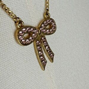 Gabriela Pires Pink Rhinestone Bow Necklace Gold Tone Coquette Balletcore Brazil